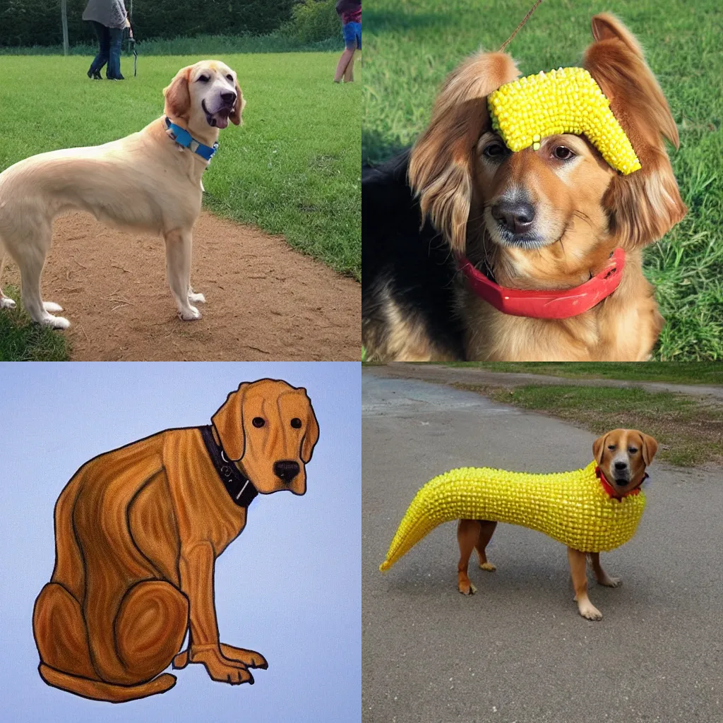 Prompt: a dog made of corn