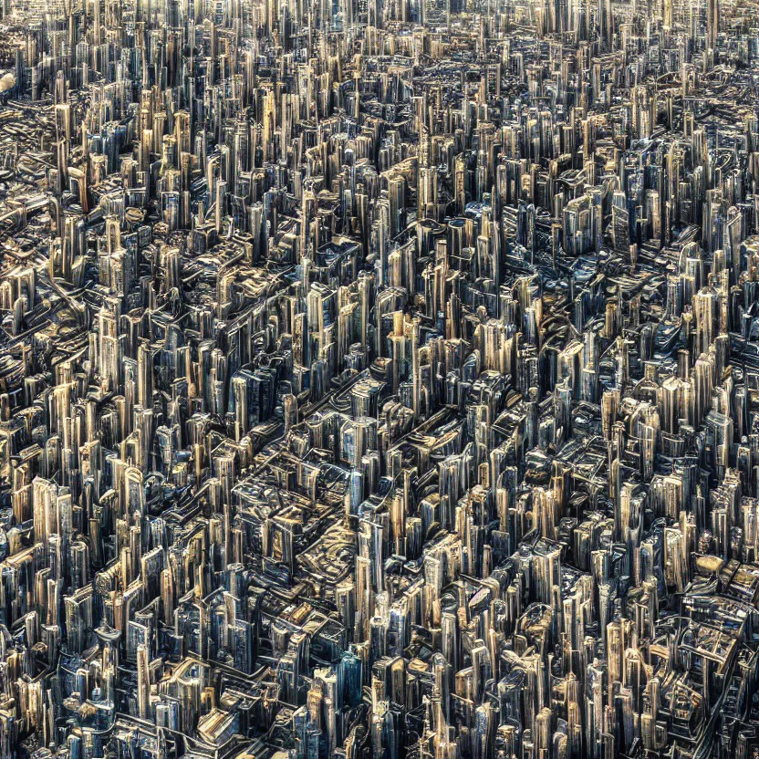 Image similar to tilt - shift photography of a huge sprawling futuristic city on venus