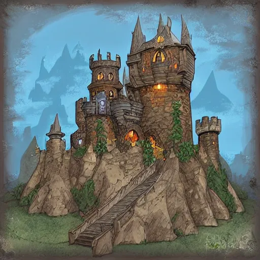 Image similar to dungeons and dragons castle that is shaped like a fox, digital art