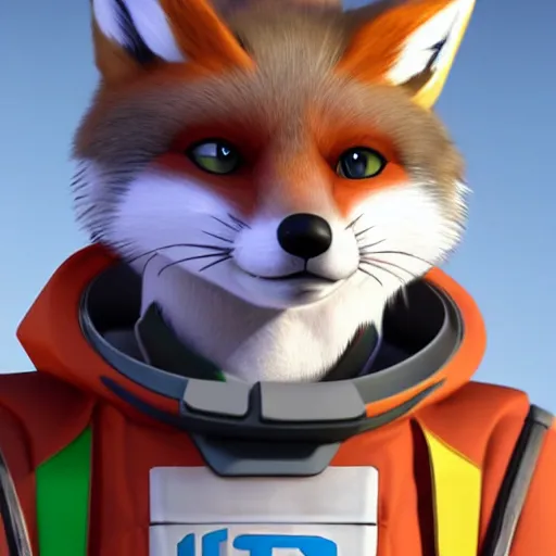 Image similar to a portrait of fox mccloud from starfox wearing a space cadet uniform, handsome eyes, artstation, concept art, furry furaffinity