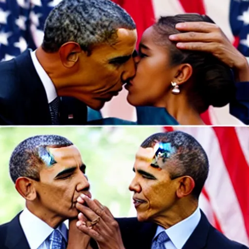 Image similar to obama kissing obama with his hand on his face