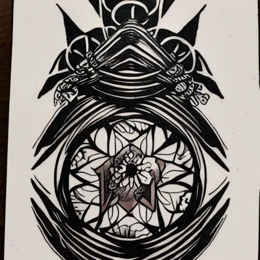 Image similar to tattoo design, stencil, tarot card