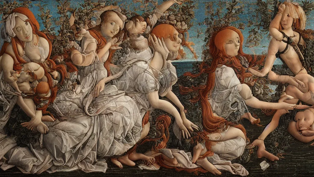 Image similar to sp 4 0 4, in style of sandro botticelli, 4 k, high resolution details,