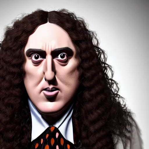 Image similar to The Lovechild of Weird Al Yankovic and Tiny Tim, real life, hyperrealistic, ultra realistic, realistic, highly detailed, epic, HD quality, 8k resolution, body and headshot, front facing, front view, headshot and bodyshot, detailed face, very detailed face