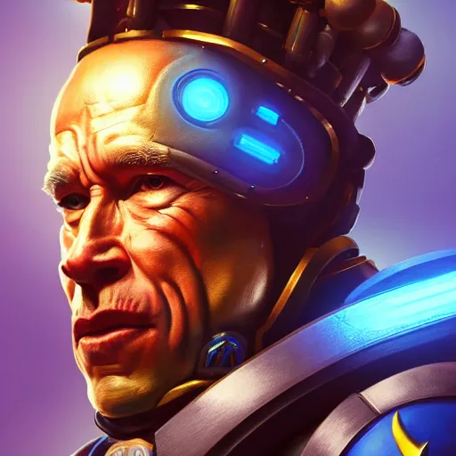 Image similar to a screenshot of arnold schwarzenegger as zenyatta in overwatch, portrait, fantasy, beautiful face, vivid colors, elegant, concept art, sharp focus, digital art, hyper - realistic, 4 k, unreal engine, highly detailed, hd, dramatic lighting by brom, trending on artstation