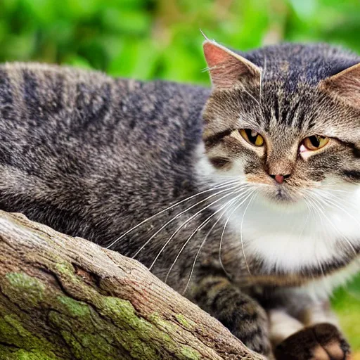 Image similar to a small domestic housecat with a thin mushroom growing atop its head