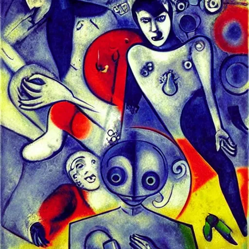 Prompt: cyborgs by marc chagall