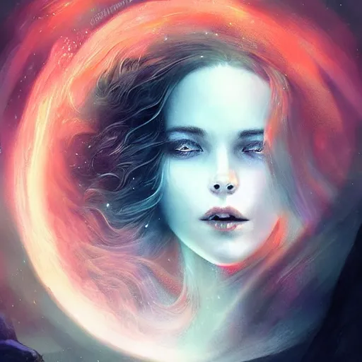 Image similar to Viking princess inside a black hole. Realistic live action by Anna dittmann