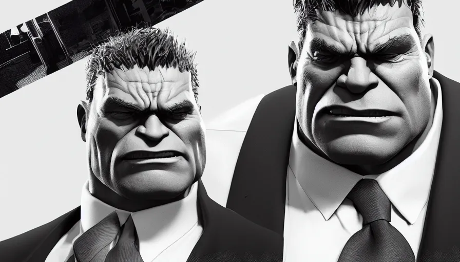 Prompt: Realistic model of Hulk in suit and tie, hyperdetailed, artstation, cgsociety, 8k