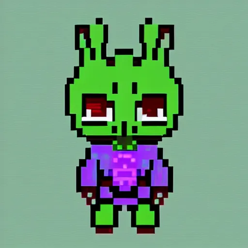 Prompt: bunny from terraria with eye of cthulhu, night time, pixel