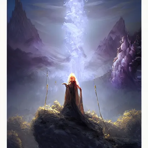 Image similar to the moon and a light pillar magic spell, epic fantasy style art, fantasy epic digital art, epic fantasy card game art