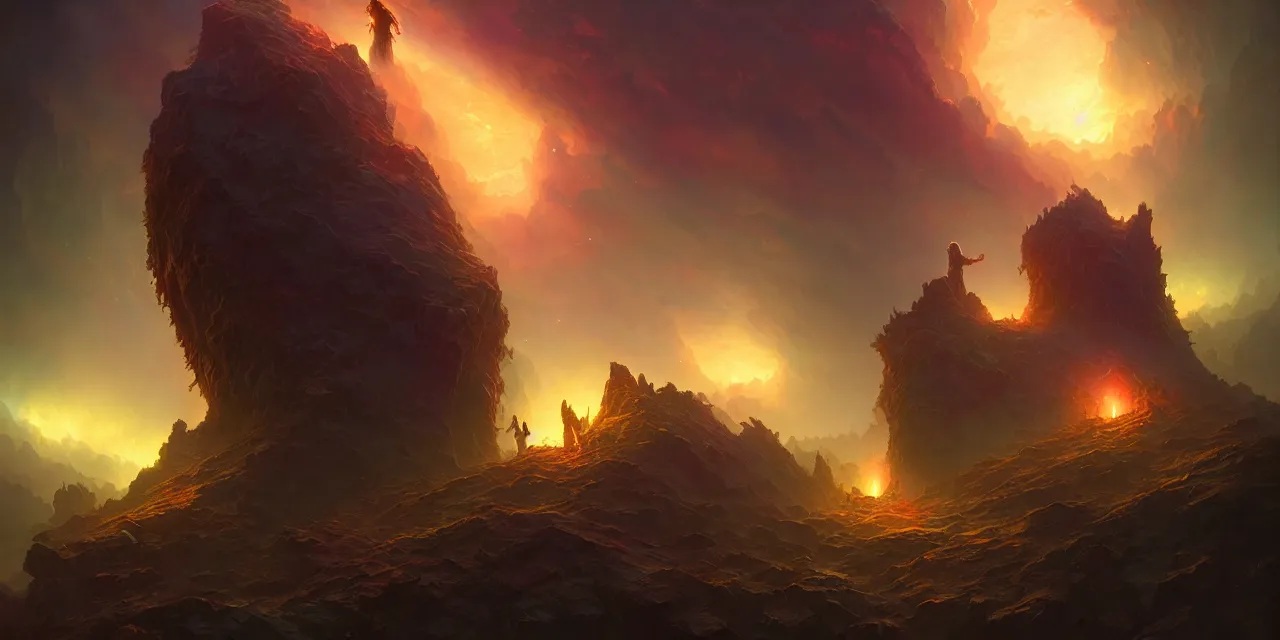 Image similar to the end of eternity, atmospheric lighting, intricate, volumetric lighting, beautiful, sharp focus, ultra detailed, in the art style of marc simonetti, bowater charlie and brom gerald, astrophotography