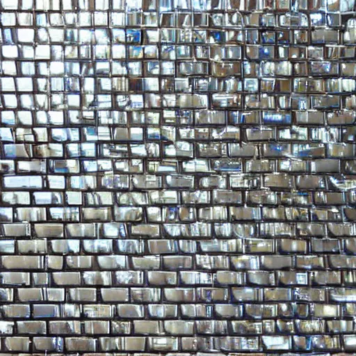 Image similar to valley of reflective metal, chrome tiles, no vegetation