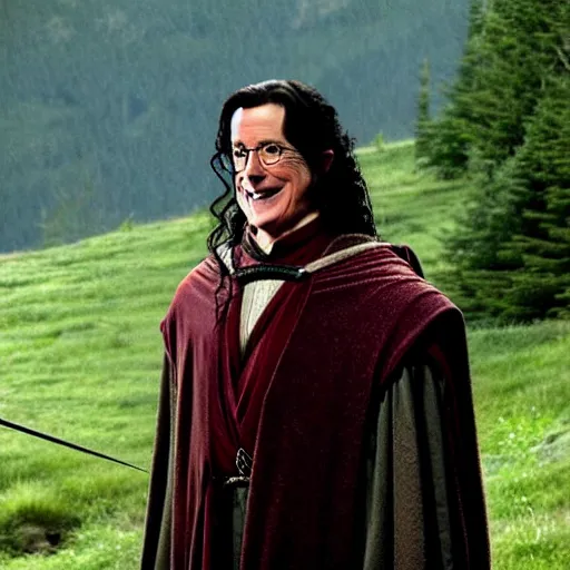 Image similar to stephen colbert as part of the fellowship of the ring