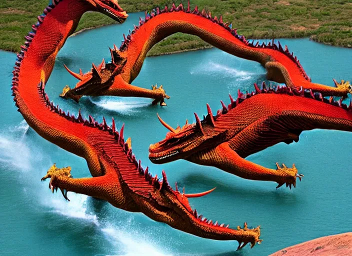 Prompt: two dueling dragons, vivid