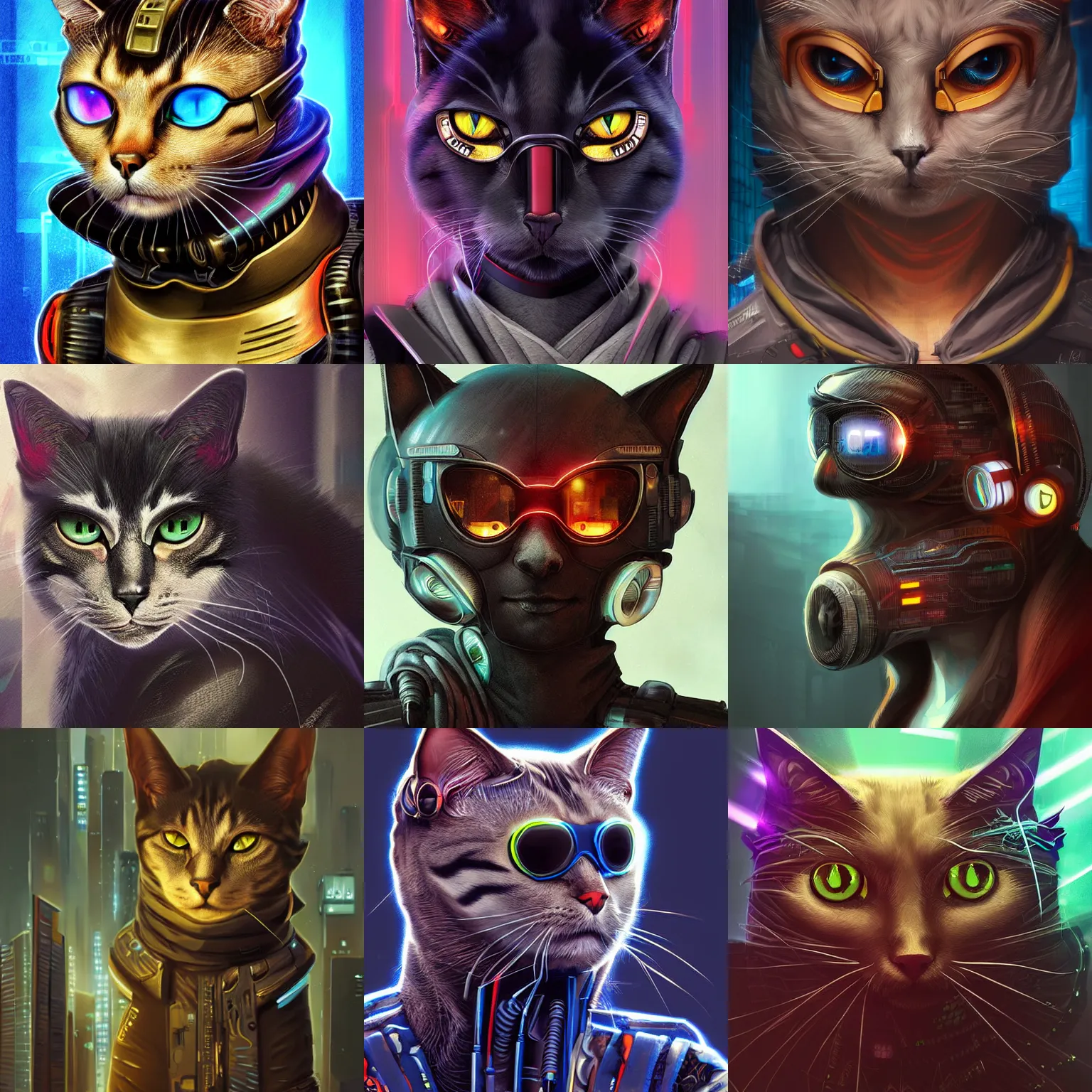Prompt: portrait of a cyberpunk cat, digital art, highly-detailed, artstation, cgsociety