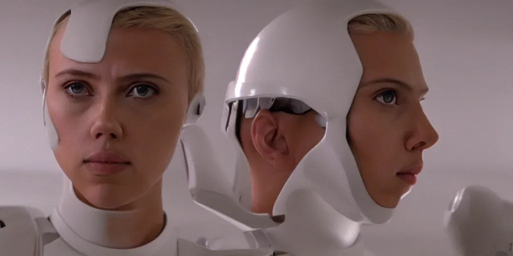 Prompt: Scarlett Johansson in a scene from the movie THX 1138