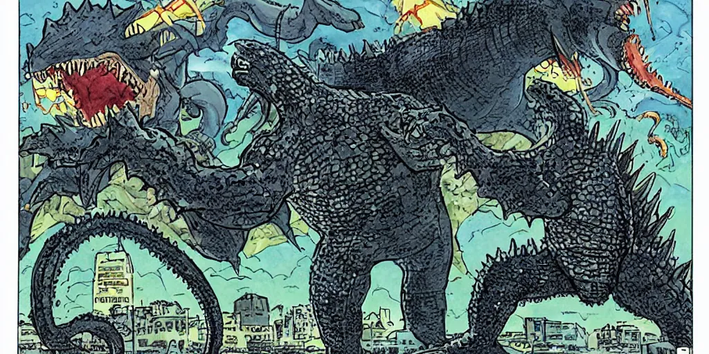 Image similar to godzilla fighting octapus kaiju by walk simonson