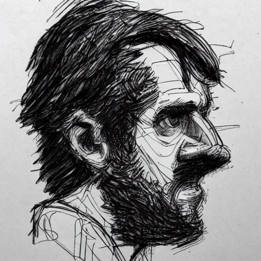Image similar to a realistic yet scraggly portrait sketch of the side profile of a stern and sophisticated maxmoefoe, trending on artstation, intricate details, in the style of frank auerbach, in the style of sergio aragones, in the style of martin ansin, in the style of david aja, in the style of mattias adolfsson