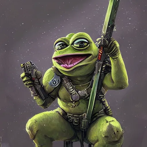 Prompt: pepe the frog primarch warhammer 4 0 k by greg rutkowski