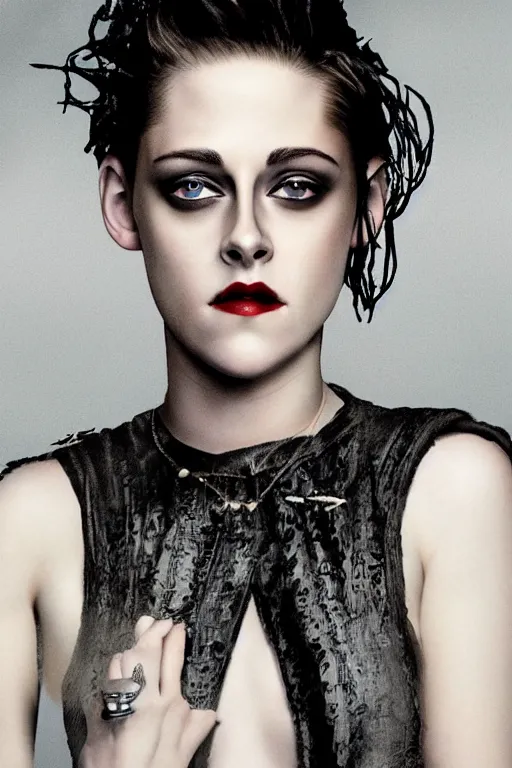 Image similar to kristen stewart as irma vep, hyper realistic, photographed, portrait