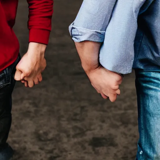 Prompt: 2 gay men holding hand by keith herring. fully clothed. hd