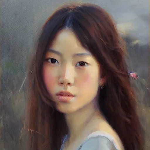 Image similar to “beautiful asian girl portrait in morning sun, Danile Gerhartz, oil painting, high resolution, highly detailed”