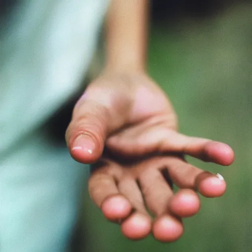 Prompt: girl holding a salchenwursage in the palm of her hand. 3 5 mm, f / 2, cinelux asa 1 0 0