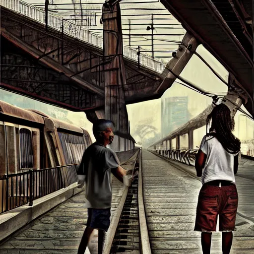 Image similar to poor people life under railway bridge, digital art, digital painting, award winning, hyper realistic, realistic human, hyper details, style by steve mccury and annie leibovitz and chindy sherman