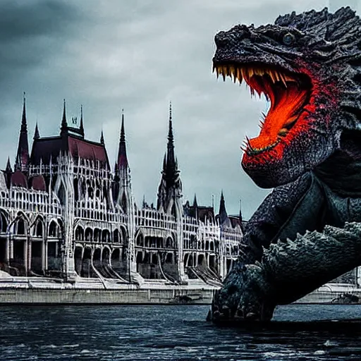 Prompt: kaiju attack in budapest photography realistic, detailed, cinematic