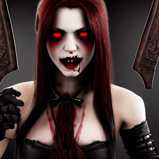 Image similar to photo of a real-life beautiful female vampire warrior, highly detailed, 4k