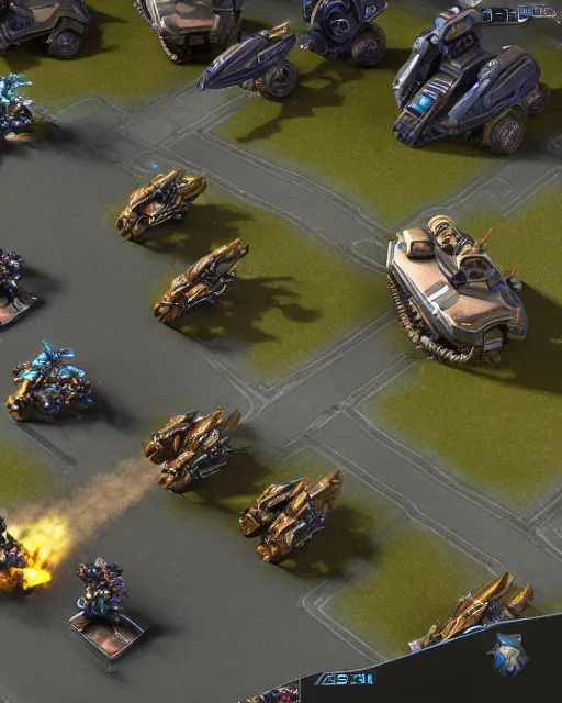 Image similar to starcraft game battle with tanks and marines, photorealism