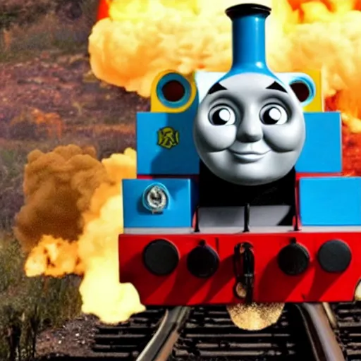 Image similar to thomas the tank engine is the thermonuclear warhead