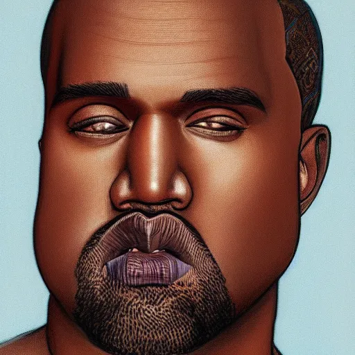 Image similar to a portrait of Kanye West, detailed, centered, digital painting, artstation, concept art, donato giancola, Dante Gabriel Rossetti, alphonse mucha, Joseph Christian Leyendecker, WLOP, Boris Vallejo, Annie Leibovitz and Steve McCurry, David Lazar, Jimmy Nelsson, Breathtaking, 8k resolution, extremely detailed, beautiful, establishing shot, artistic, hyperrealistic, beautiful face, octane render