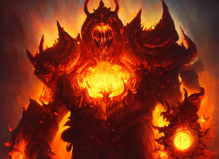 Prompt: artwork of ragnaros from world of warcraft by denning guy, amano yoshitaka, berkey john, bowater charlie, greg rutkowski