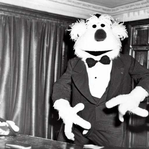Image similar to a black and white photograph of gonzo the muppet at a speakeasy, national archives (1935)