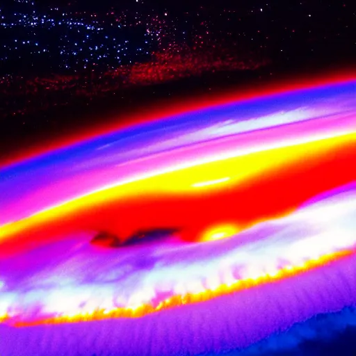 Image similar to nuclear explosion from space, neon lights