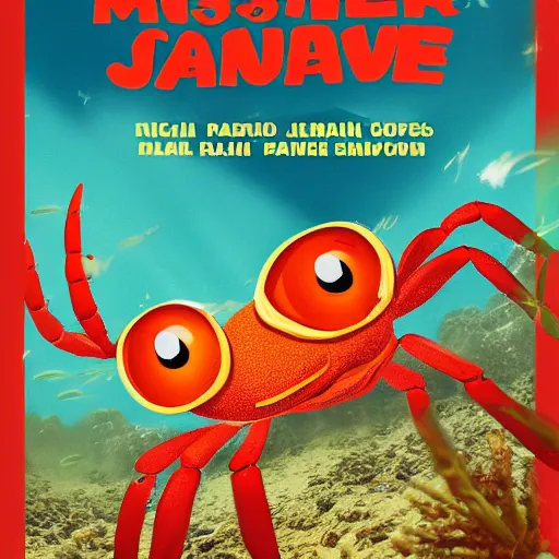 Image similar to Mister Jean Paul the crab. Movie poster. High resolution