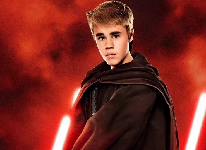 Image similar to justin bieber plays anakin skywalker in the live action remake of star wars revenge of the sith, 3 5 mm photography, highly detailed, cinematic lighting, 4 k