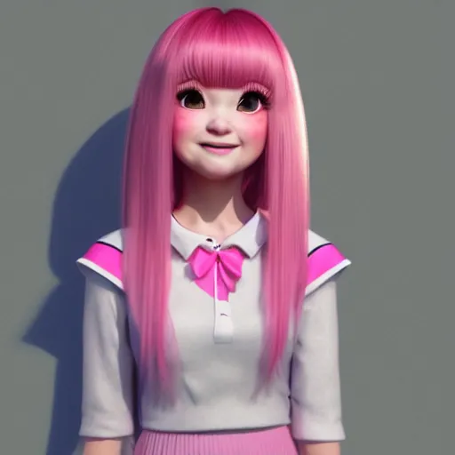 Prompt: A portrait of Nikki from Shining Nikki and Love, a cute 3d cgi toon young woman with long light pink hair, full bangs, hazel eyes, full face, light makeup, pale skin, Chinese heritage, cute outfit, medium shot, mid-shot, hyperdetailed, 8k, trending on artstation, as a Pixar character