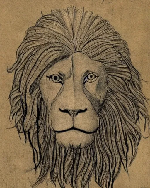 Image similar to human - eagle - lion - ox portrait. drawn by da vinci