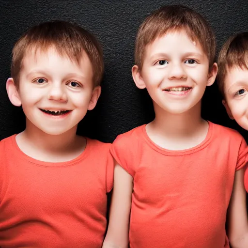 Prompt: one girl and three boys, they are siblings, black background, highly detailed 4 k photography