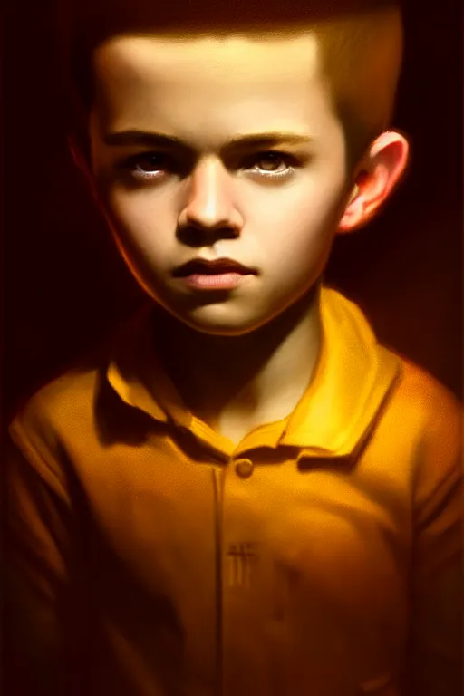 Image similar to young boy portrait, atmospheric lighting, painted, intricate, volumetric lighting, beautiful, rich deep colors masterpiece, golden hour, sharp focus, ultra detailed, by Leesha Hannigan, Ross Tran, Thierry Doizon, Kai Carpenter,Ignacio Fernández Ríos