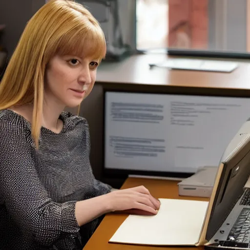 Image similar to hi - res, karen sat at a computer desk working on admin