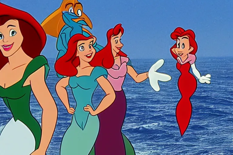 Image similar to still from the disney cartoon, little mermaid enlists in the navy, animated military, helicopters