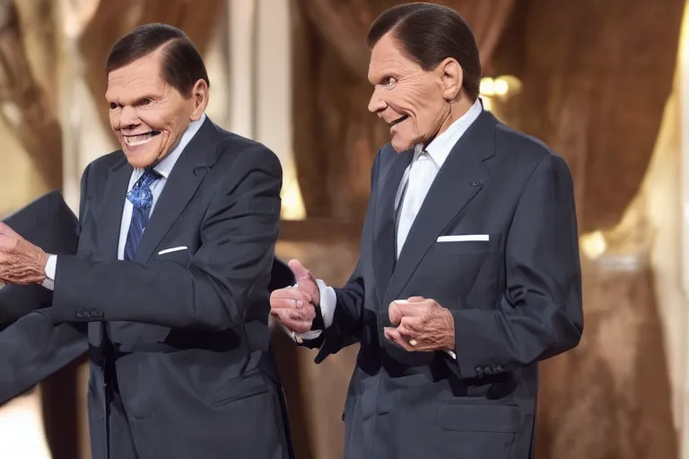 Image similar to kenneth copeland transforming into satin leaked photo, ultra realistic