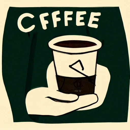 Image similar to a hand drawn illustration of a living box of KD holding a cup of coffee