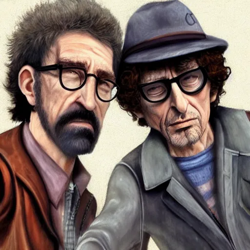 Image similar to gordon freeman and bob dylan taking a selfie together, realistic, hyperrealistic, ultra realistic, real, real world, highly detailed, very detailed, extremely detailed, intricate details, 8 k resolution, hd quality, selfie, low quality, blurry