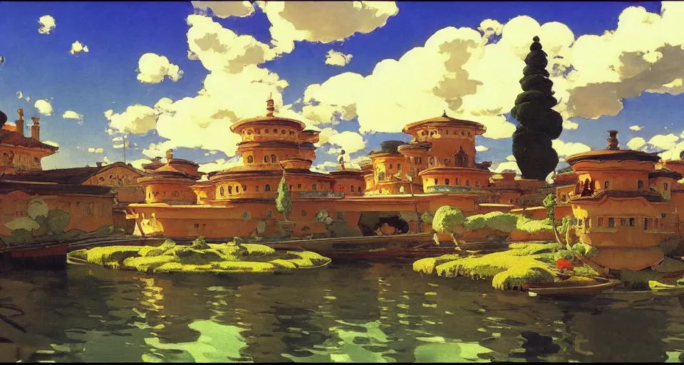 Prompt: ghibli illustrated background of a strikingly beautiful town by vasily polenov, joaquin sorolla, eugene von guerard, ivan shishkin, albert edelfelt, john singer sargent, albert bierstadt 4 k