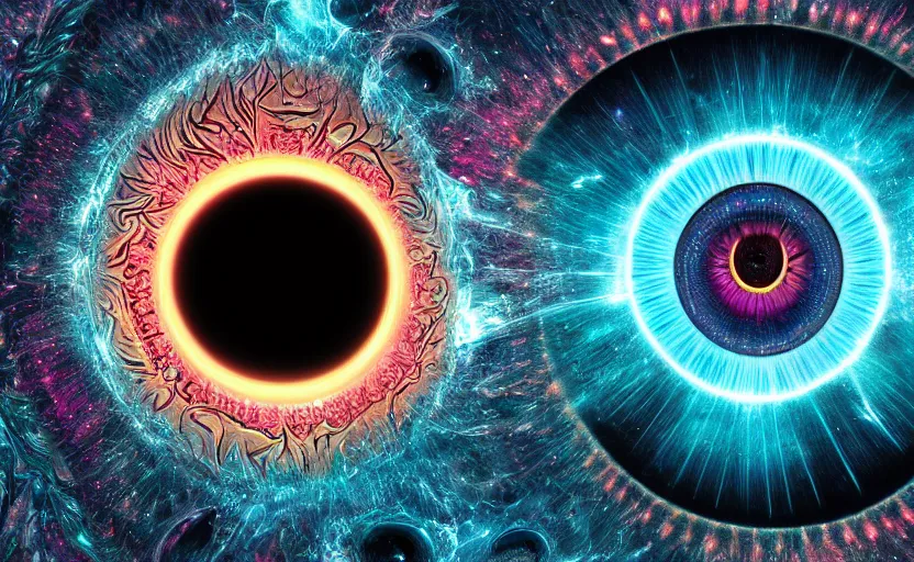 Image similar to a detailed cosmic evil nebula eye, churning endlessly in the cosmos, by Alex Grey and Dan Mumford. Cosmic horror, Trending on Artstation 4k, octane render, ultra detailed.